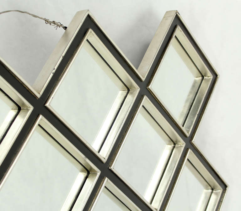Large Square Mirror with Wood Frame, Composed of 25 