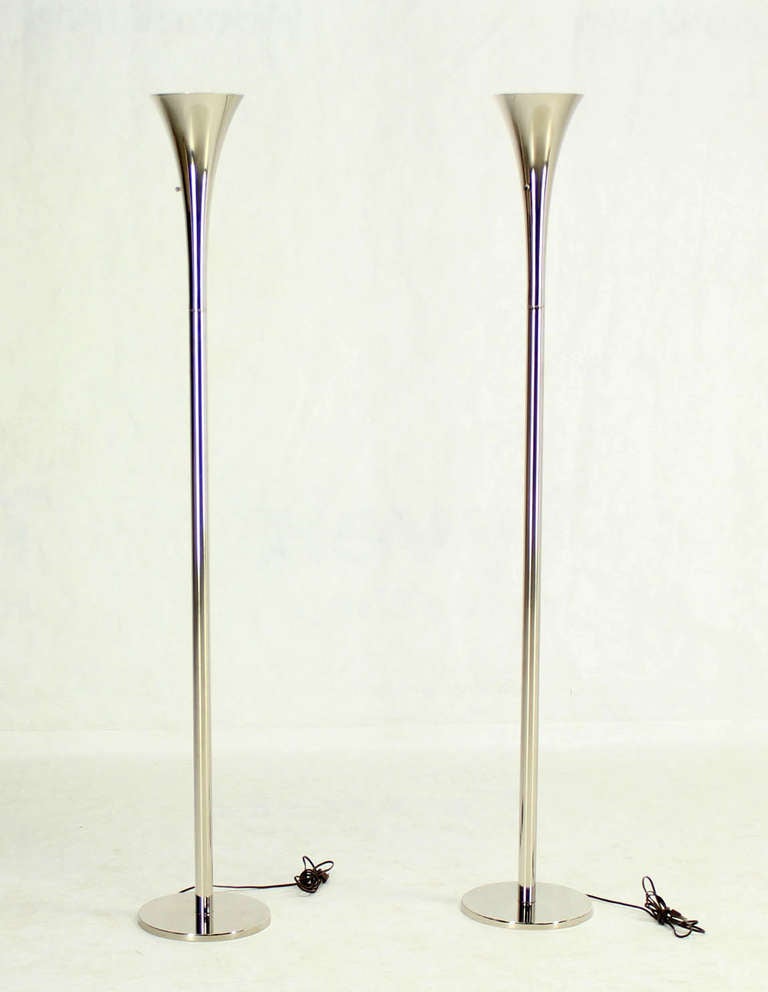 Pair of well made mid century modern torchere floor lamps by Laurel