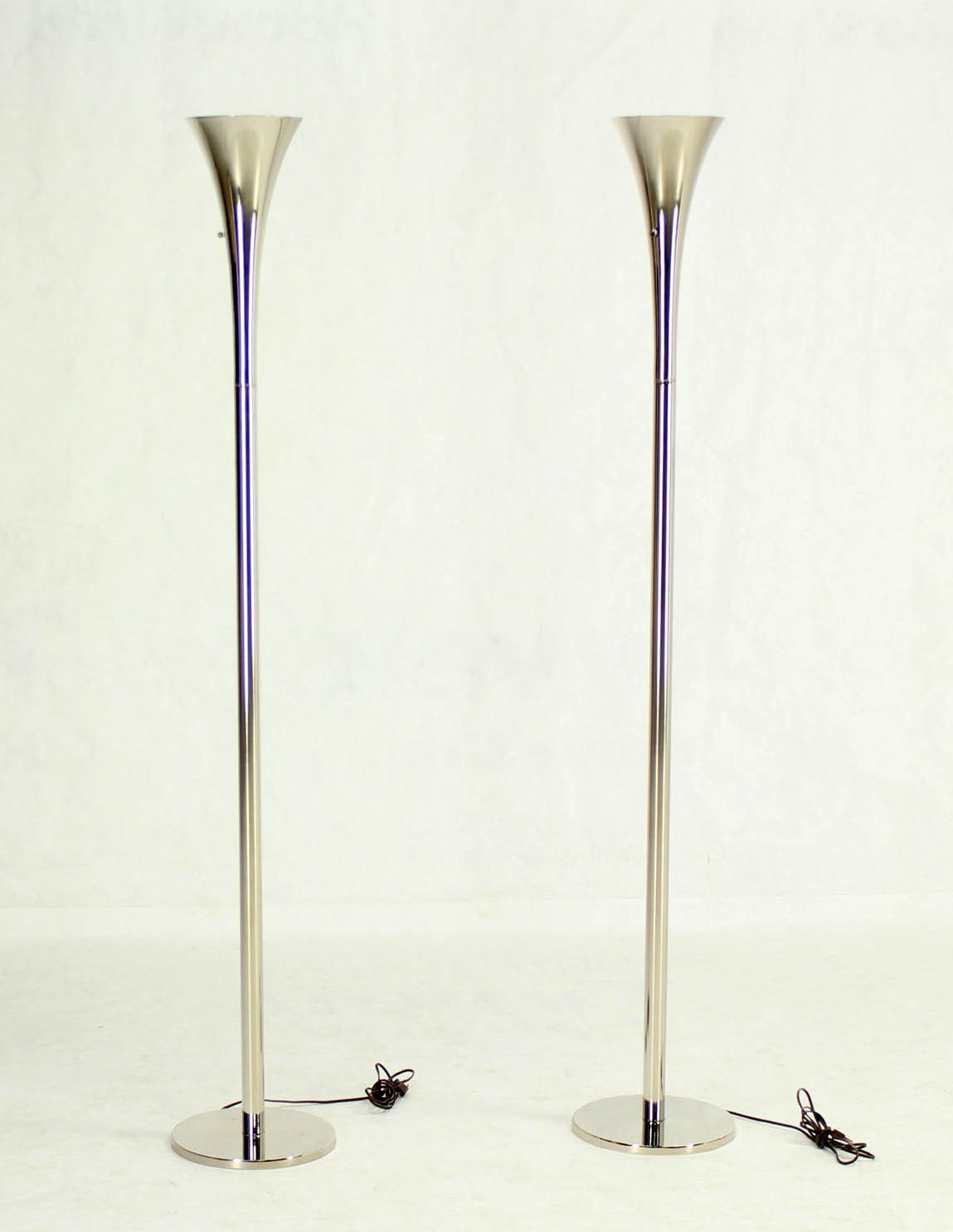 Pair of Chrome Mid-Century Modern Floor Lamp Torcheres by Laurel
