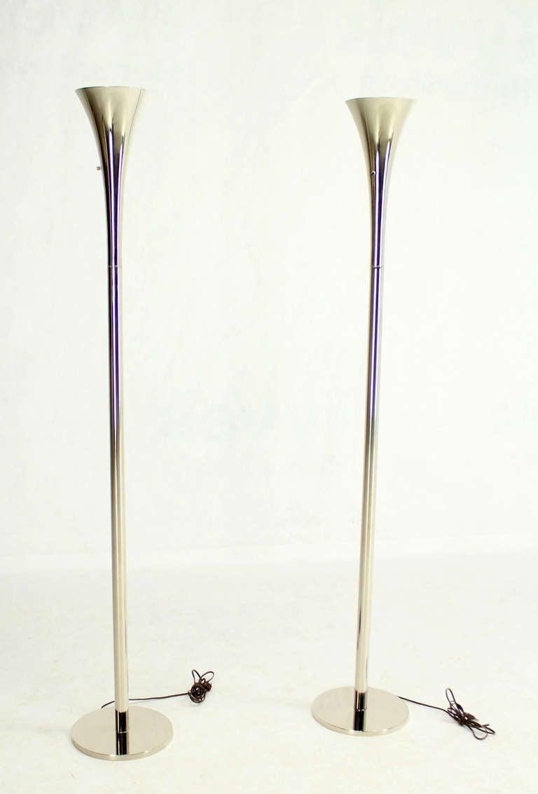 Pair of Chrome Mid-Century Modern Floor Lamp Torcheres by Laurel 3