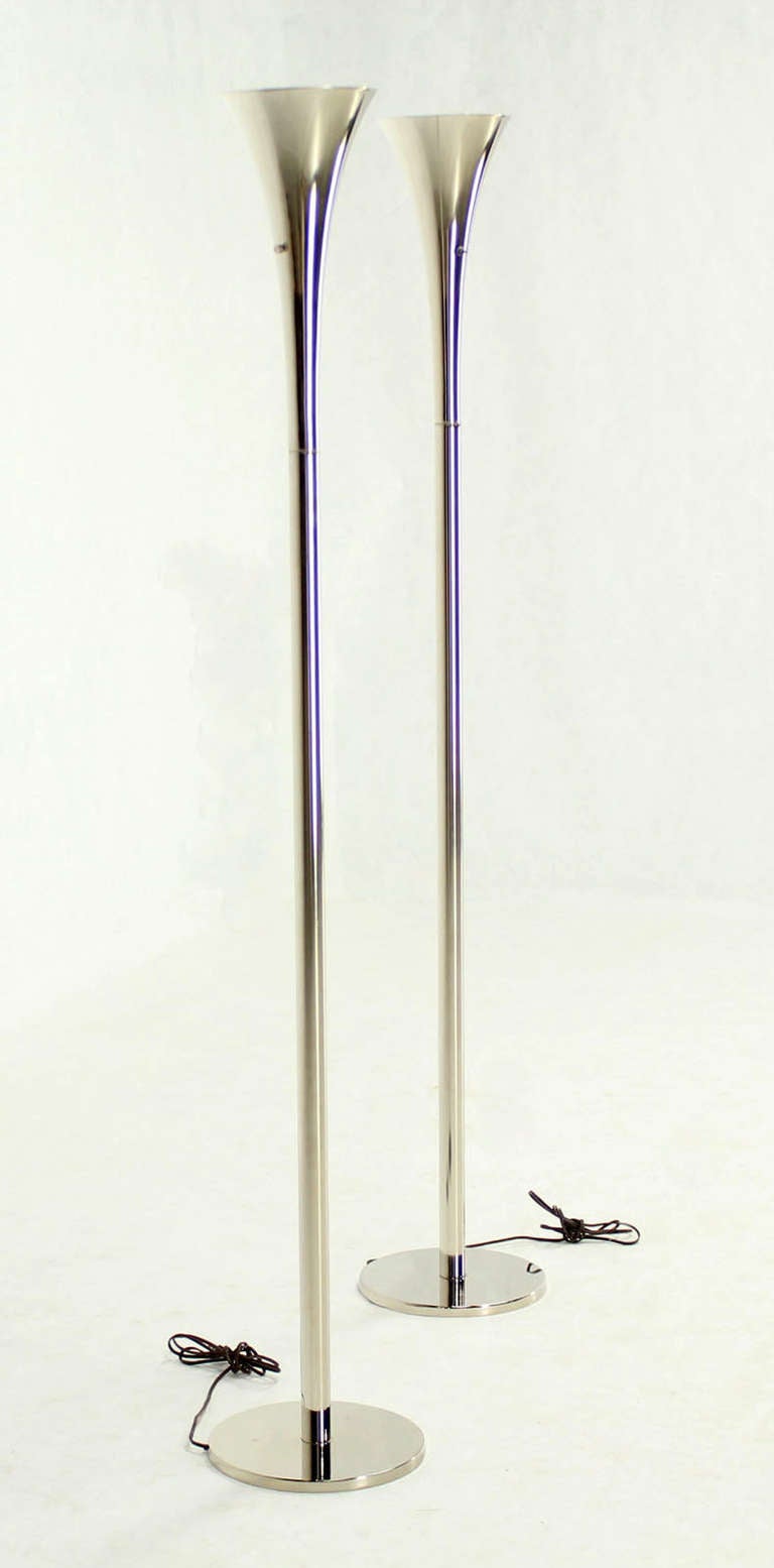 Cast Pair of Chrome Mid-Century Modern Floor Lamp Torcheres by Laurel