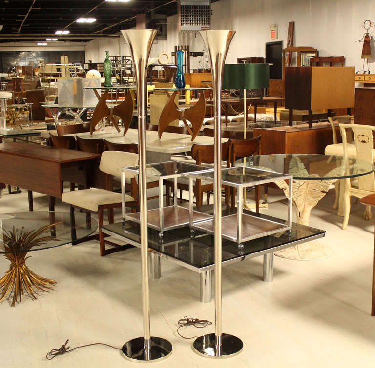 Pair of Chrome Mid-Century Modern Floor Lamp Torcheres by Laurel 4