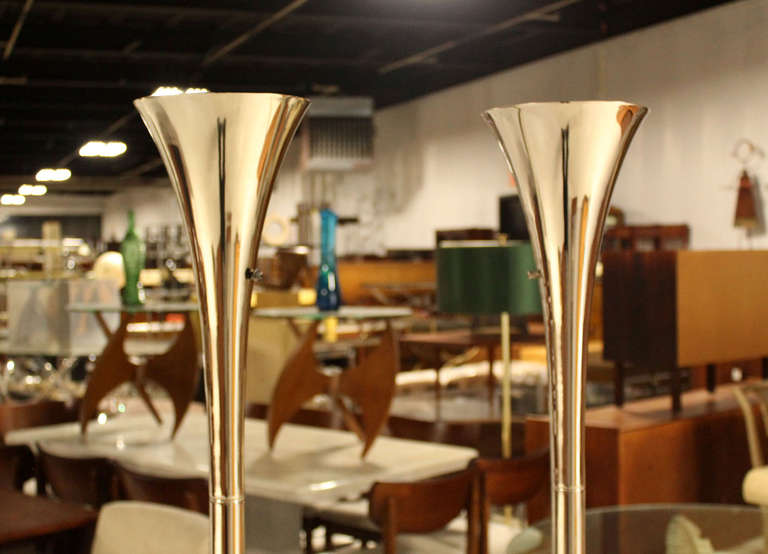 20th Century Pair of Chrome Mid-Century Modern Floor Lamp Torcheres by Laurel