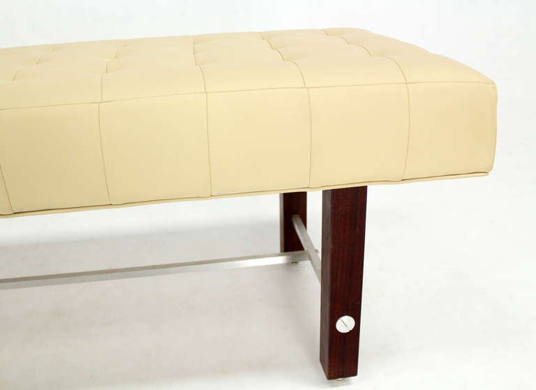 Contemporary Tufted Upholstery Mid Century Modern Style Long Bench