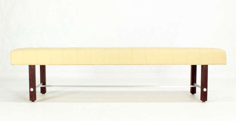 Tufted Upholstery Mid Century Modern Style Long Bench 4