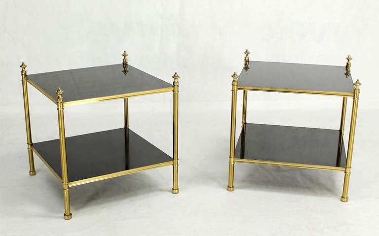 Pair of Solid Brass and Black Lacquer Two-Tier End or Side Tables 2