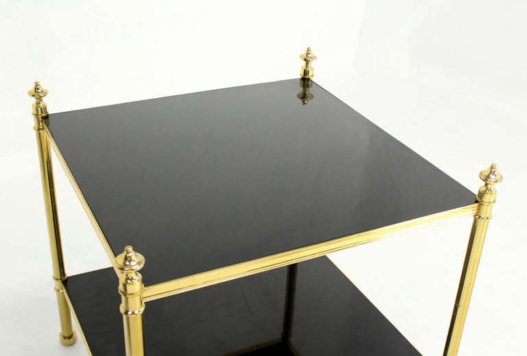 Pair of Solid Brass and Black Lacquer Two-Tier End or Side Tables 1