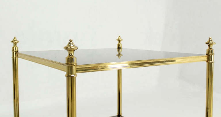 American Pair of Solid Brass and Black Lacquer Two-Tier End or Side Tables