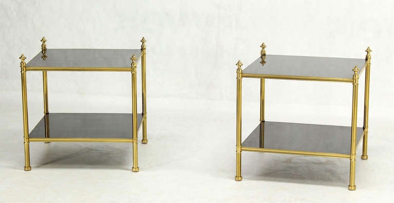 Pair of Solid Brass and Black Lacquer Two-Tier End or Side Tables 4