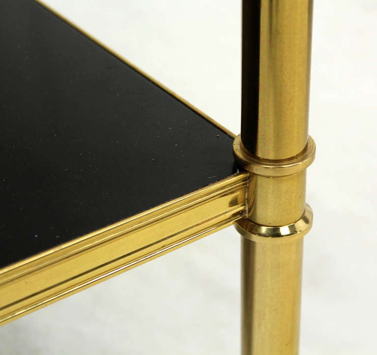 Mid-Century Modern Pair of Solid Brass and Black Lacquer Two-Tier End or Side Tables