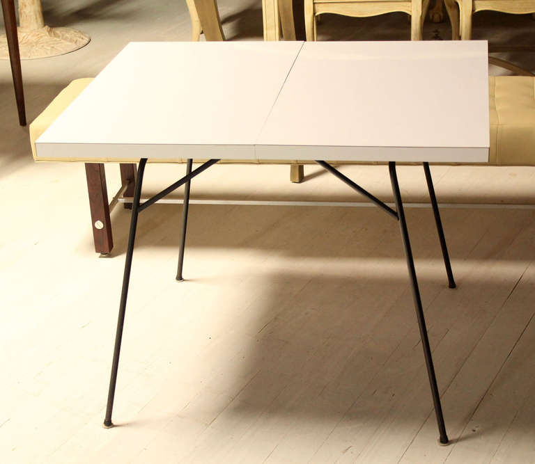 American Mid-Century Modern Petite Wire Leg Dining Table with One Leaf