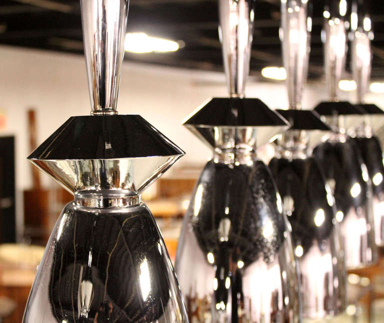 Mid-Century Modern Set of 6 Mid Century Modern Chrome Bar Pendant Light Fixtures