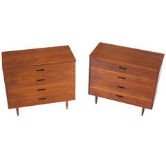 Pair of Oiled Walnut Mid-Century Modern Bachelor Chests or Cabinets