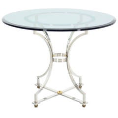 Polished Stainless Steel, Glass, and Brass Cafe Style Gueridon Table