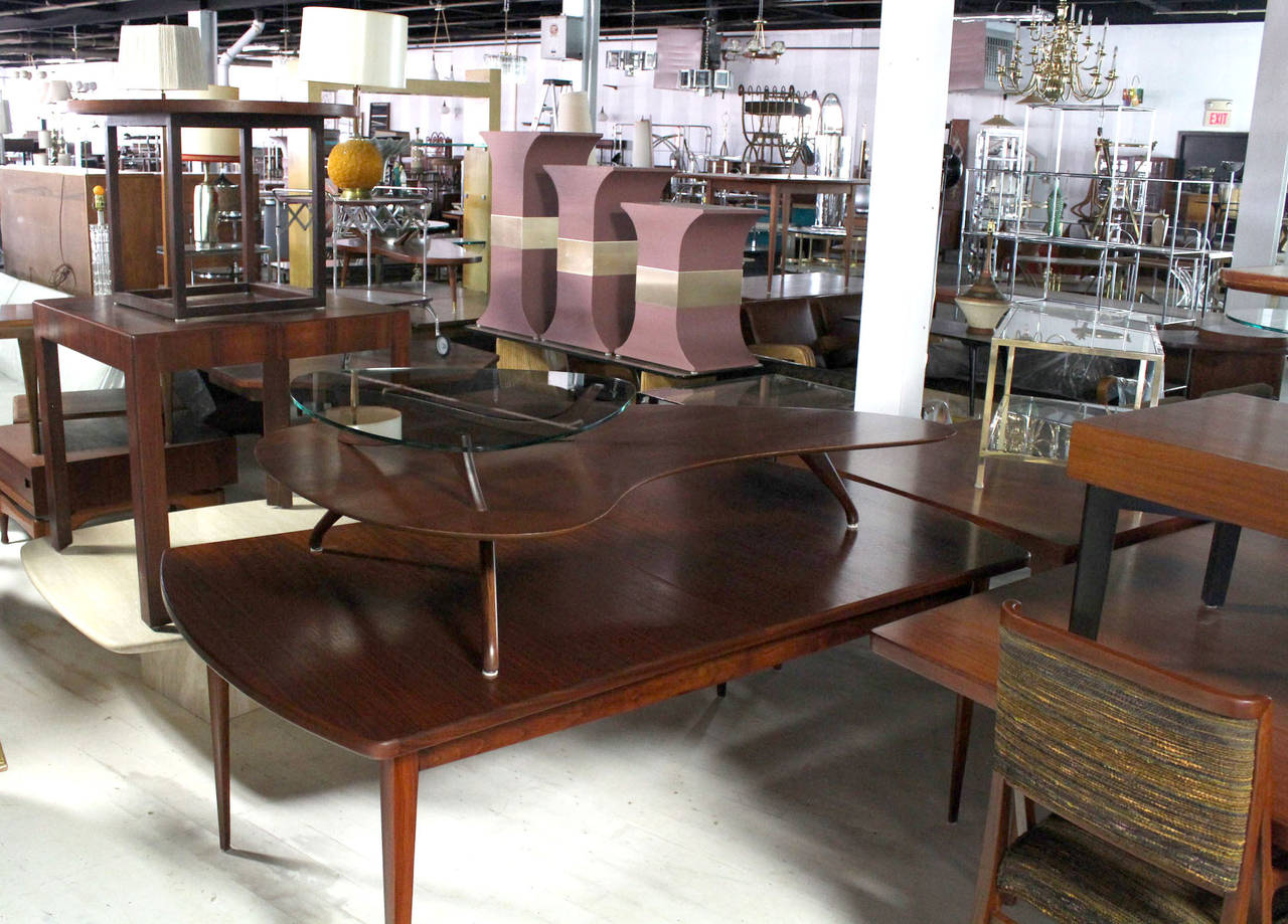 Organic Shape Walnut and Glass Coffee Table 4