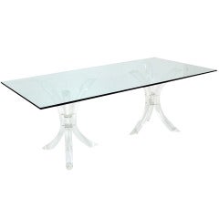 Bent Lucite Double Tripod Base Glass Top Dining Conference Table