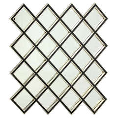 Large Square Mirror with Wood Frame, Composed of 25 "Tiles"