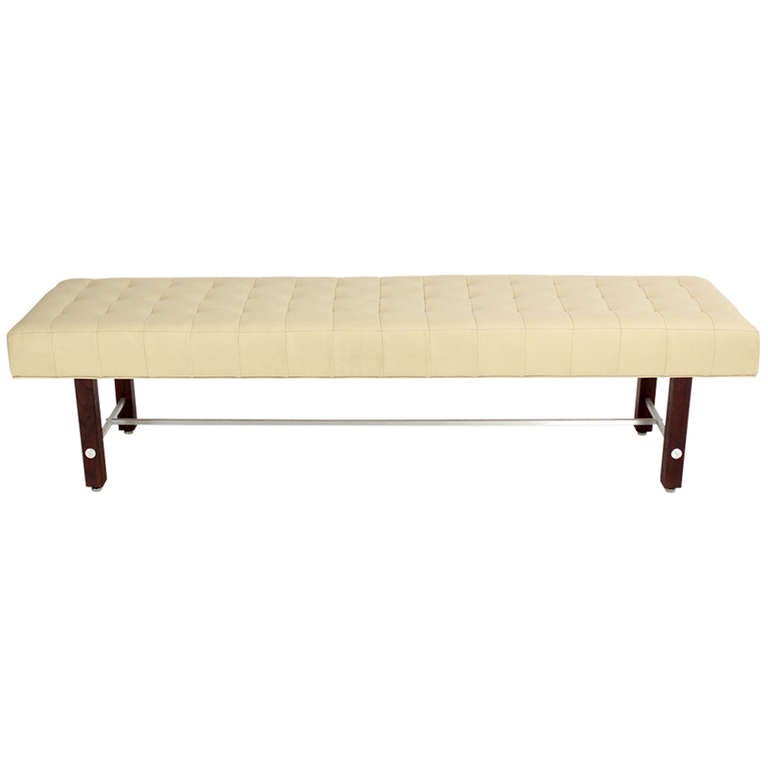 Tufted Upholstery Mid Century Modern Style Long Bench