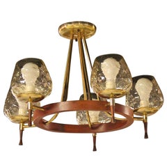 Mid-Century Danish Modern, Five-Light Champagne Chandelier