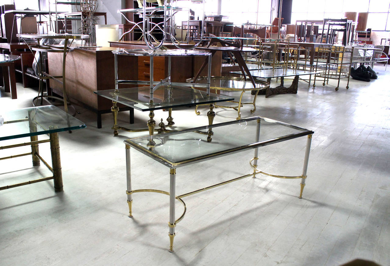 Chrome, Brass, and Glass-Top U-Shape Stretcher Coffee Table in Jansen Style 4