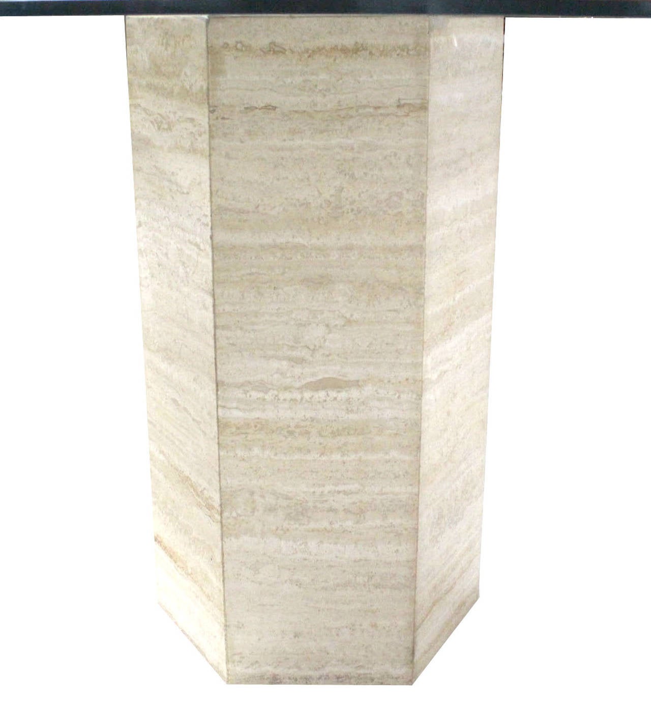 American Hexagon Travertine Pedestal Base and Round Glass-Top Center Table