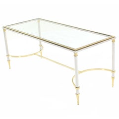 Chrome, Brass, and Glass-Top U-Shape Stretcher Coffee Table in Jansen Style