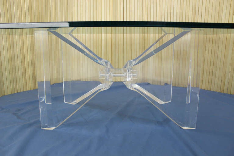 Polished Mid Century Modern Lucite Base and Glass Top Butterfly Coffee Table