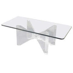 Mid Century Modern Lucite Base and Glass Top Butterfly Coffee Table 3