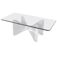 Mid Century Modern Lucite Base and Glass Top Butterfly Coffee Table