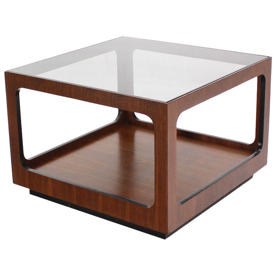 Square Walnut Base and Glass-Top Coffee or Side Table