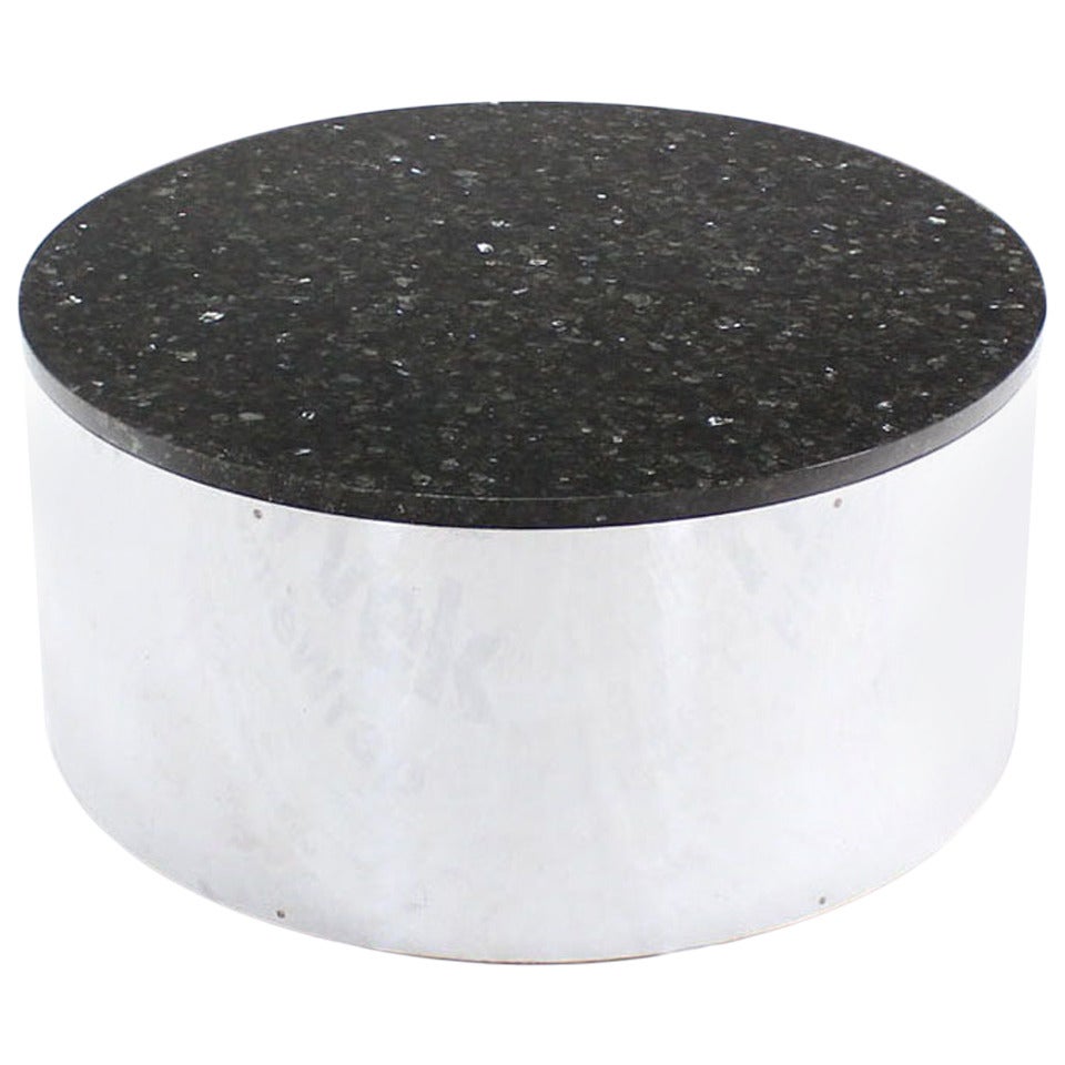 Round Cylinder Shape Chrome and Granite Top Coffee Table