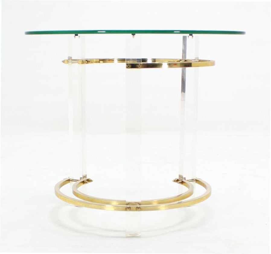 20th Century Charles Hollis Jones Round Lucite and Brass Side Table