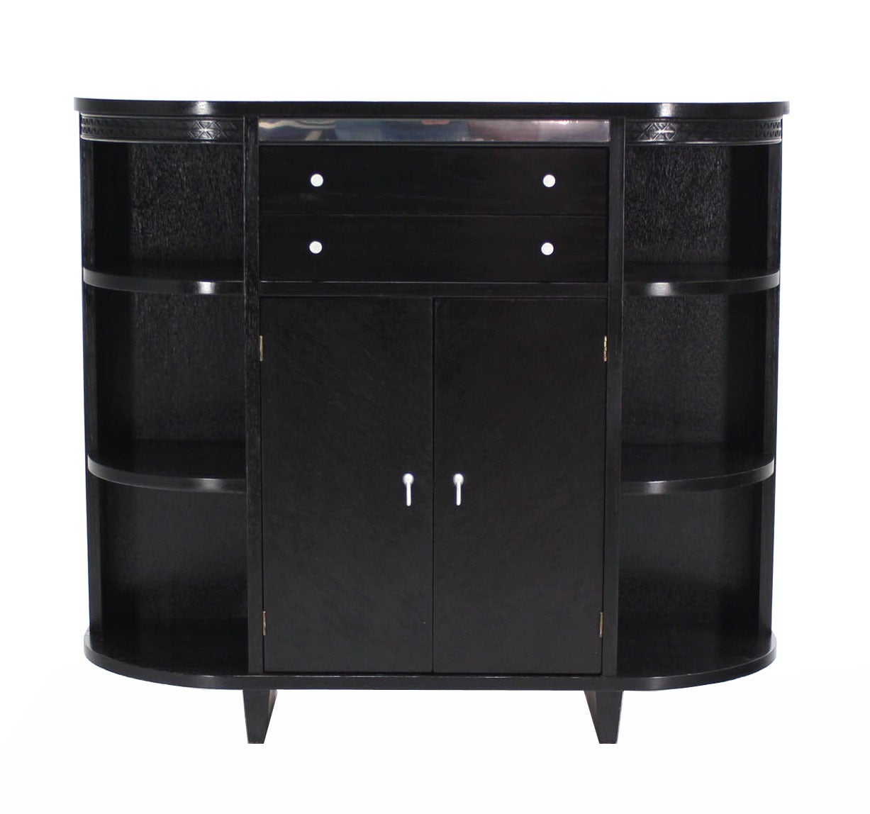 20th Century Black Lacquer Server Cabinet or Credenza with Shelf