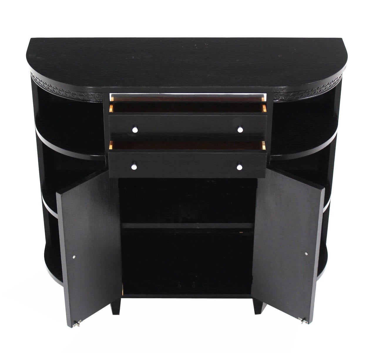 American Black Lacquer Server Cabinet or Credenza with Shelf