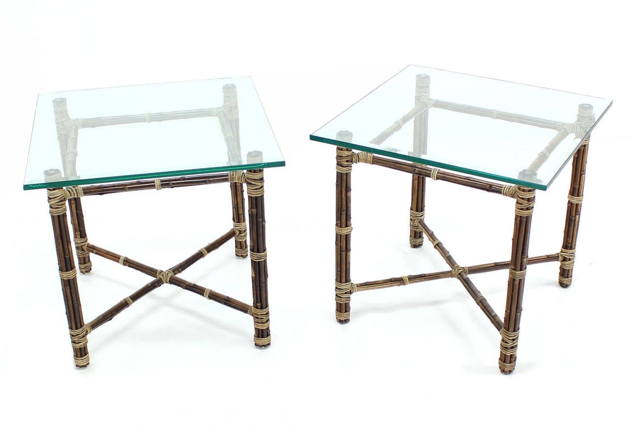 Pair of Bamboo End or Side Tables with X-Bases by McGuire 3