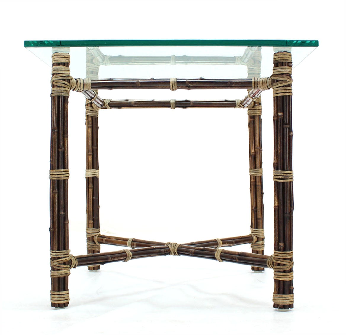 American Pair of Bamboo End or Side Tables with X-Bases by McGuire