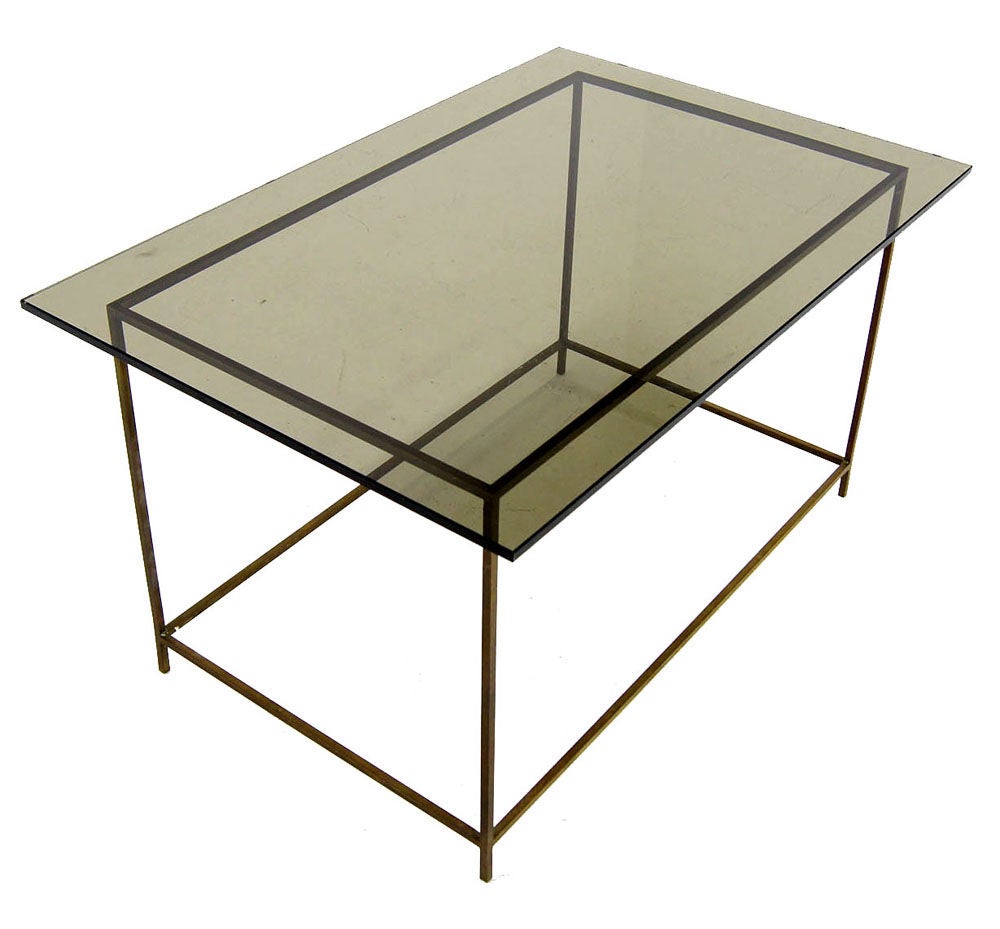 Mid-20th Century Thin Solid Brass Base Mid-Century Modern Glass Top Table