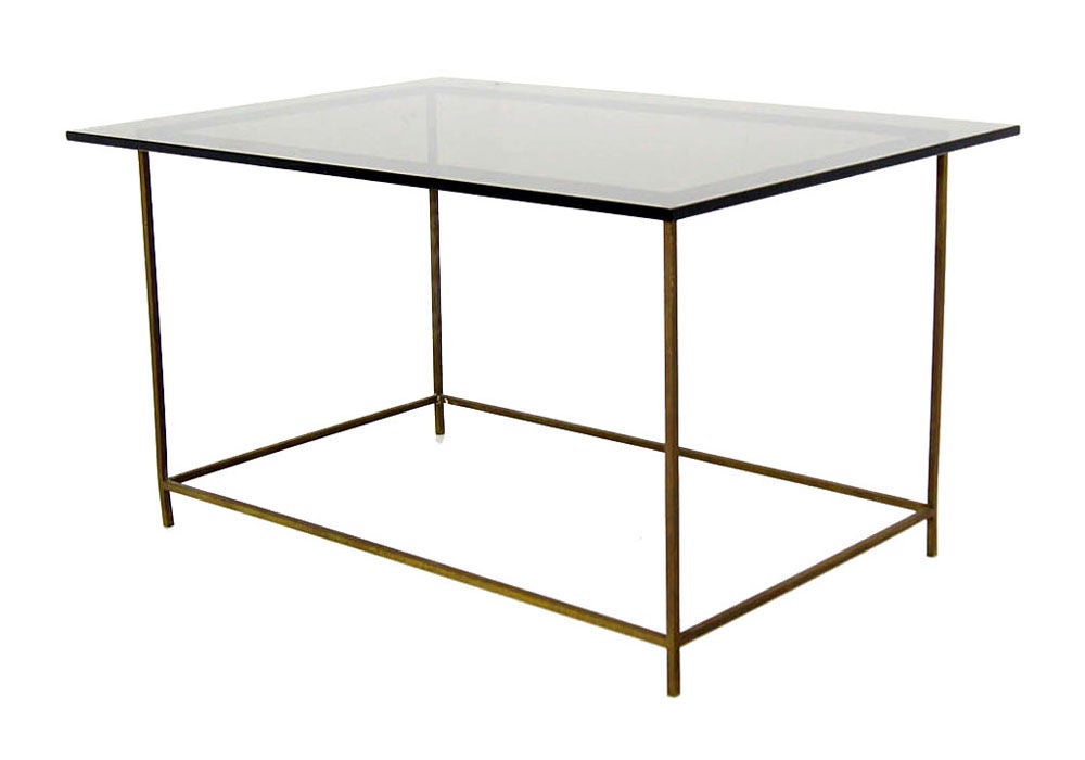 Thin Solid Brass Base Mid-Century Modern Glass Top Table 1