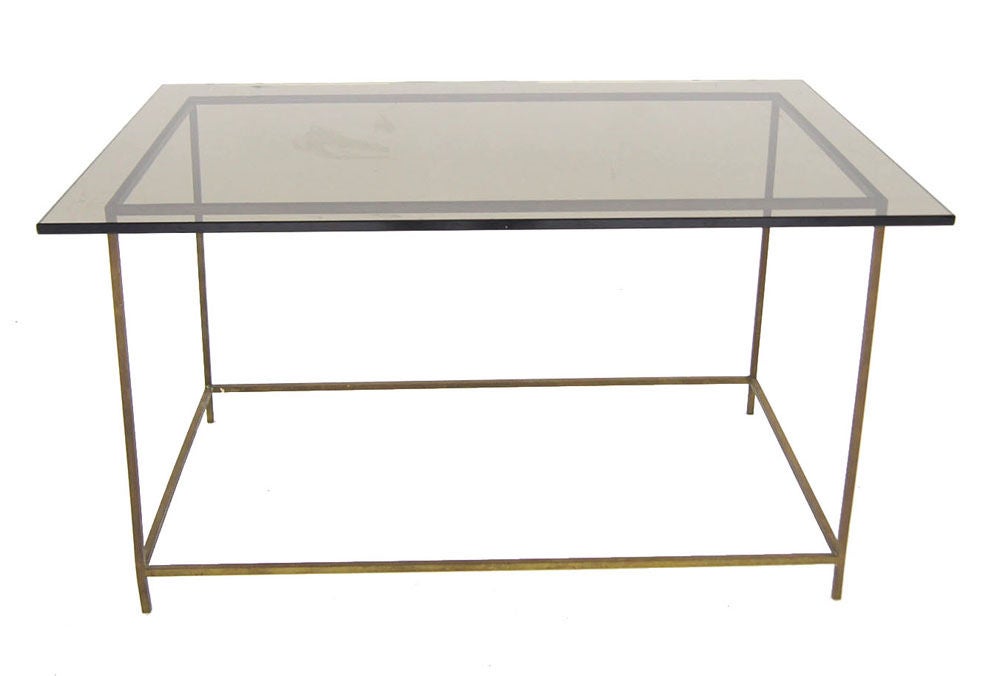 Thin Solid Brass Base Mid-Century Modern Glass Top Table 2