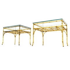 Pair Faux Bamboo Metal End Tables