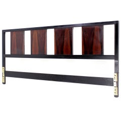 Mid-Century Modern Ebonized Walnut and Rosewood King Headboard