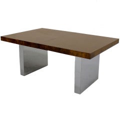 Milo Baughman Mid Century Modern Burl Wood Table Two Extensions