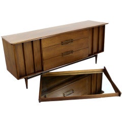 Danish Mid-Century Modern Long Walnut Dresser with Mirror