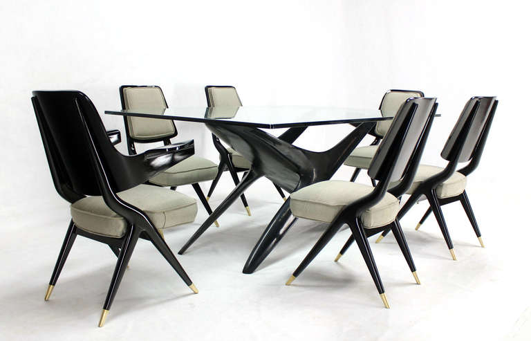 Mid-Century Modern Midcentury Italian Set of Six Dining Chairs and Table in the Ico Parisi Style