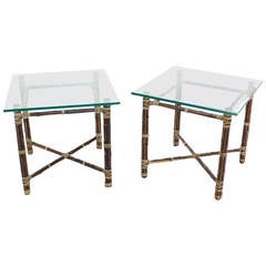 Pair of Bamboo End or Side Tables with X-Bases by McGuire