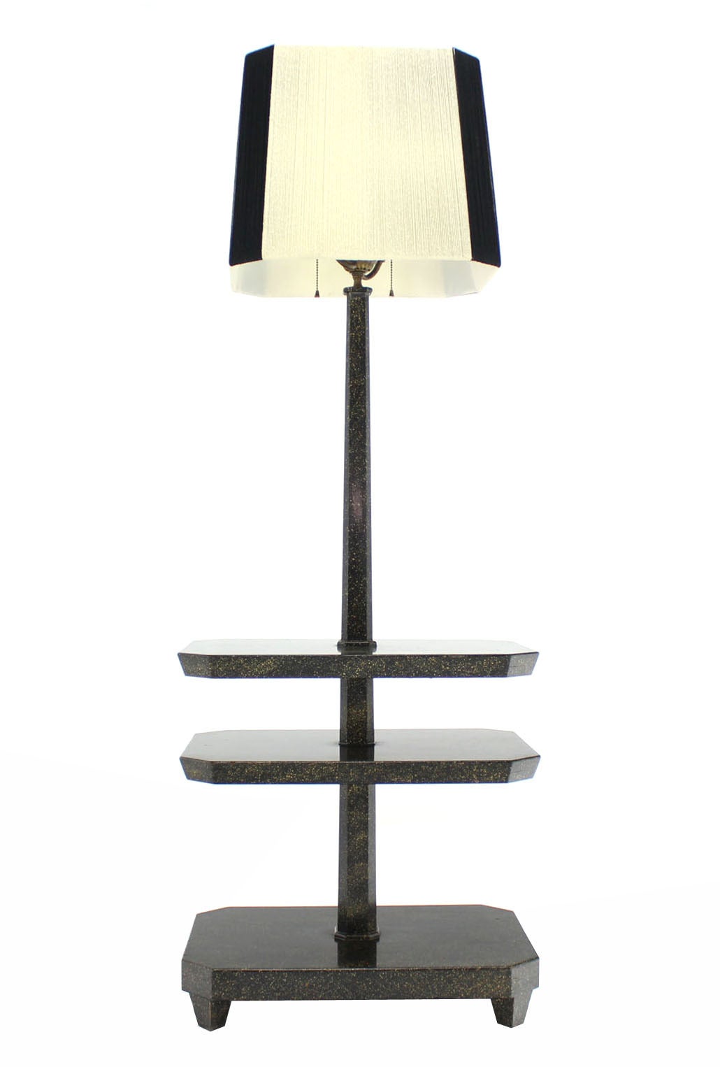 Pair of Black Lacquer 3 Tier Lamps Side Step End Tables Decorative