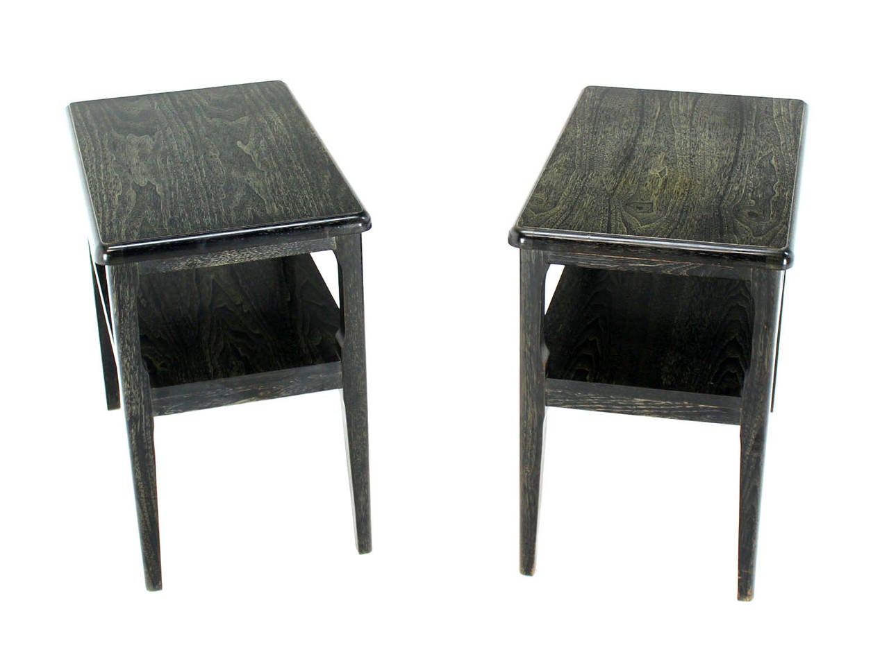 American Pair of Black Cerused Oak Lacquer Finish End or Side Tables