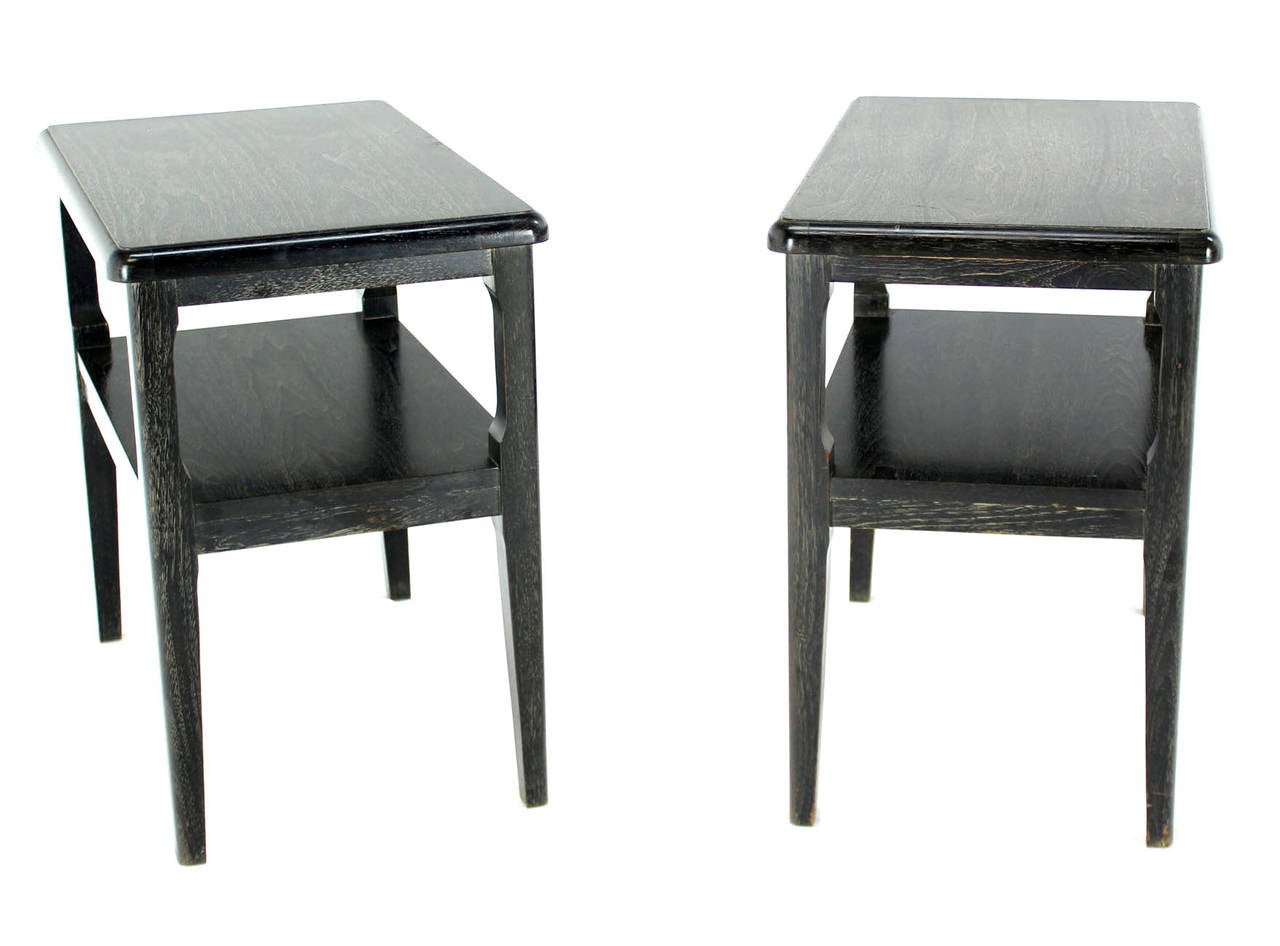 Pair of Black Cerused Oak Lacquer Finish End or Side Tables 1