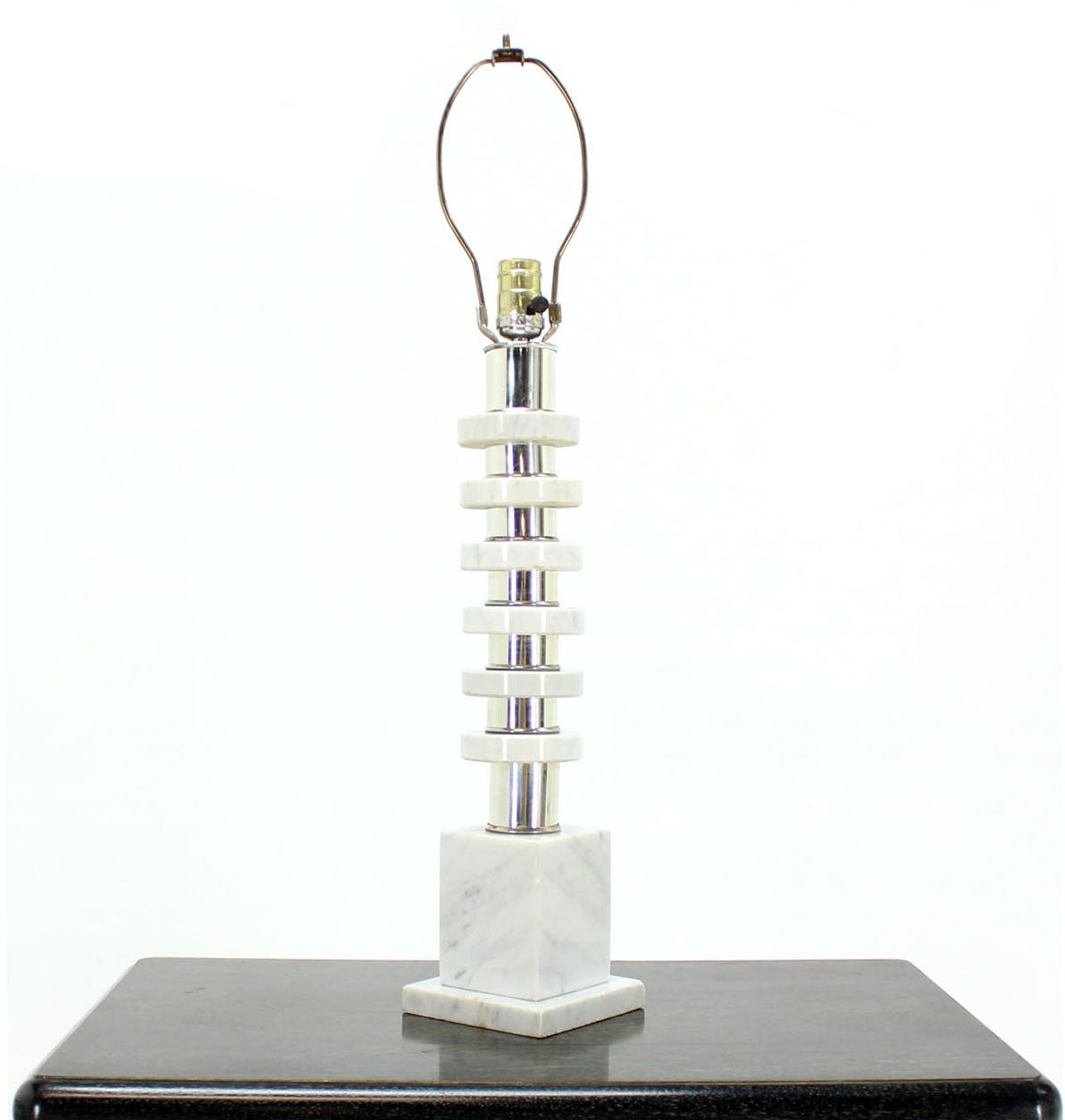 Marble and Chrome Circular Table Lamp with Square Base 1