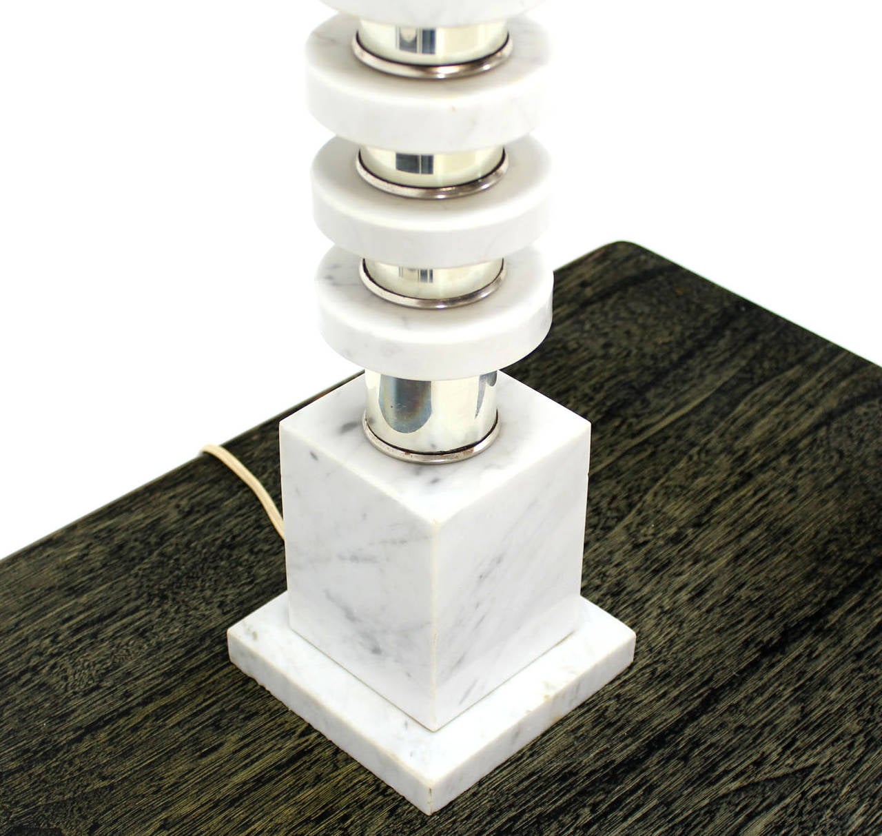American Marble and Chrome Circular Table Lamp with Square Base